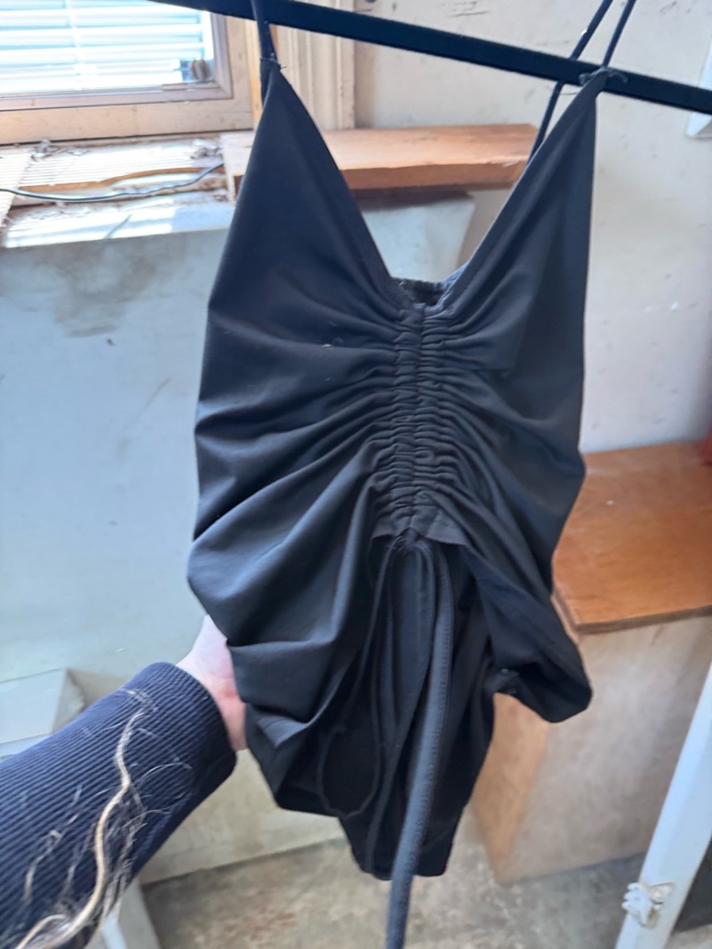 Black Ruched Drawstring Cami Top - Picture 2 of 4